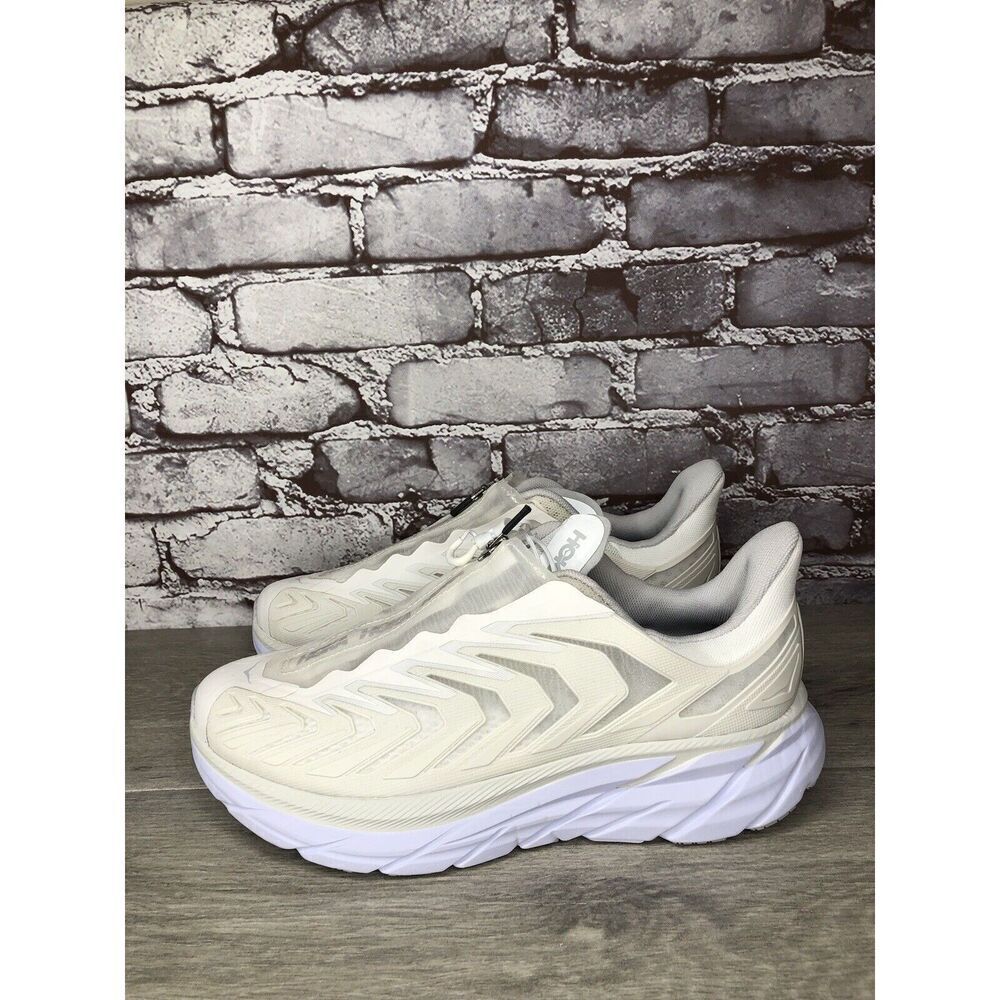 HOKA Project Clifton Blanc de Blanc Lunar Rock White Mesh Center Zip Gym Women 9